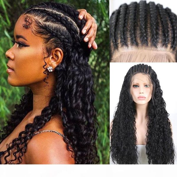 

rongduoyi black hair micro braided wig synthetic lace front wigs for women hand tied box braided 13*6 lace wig