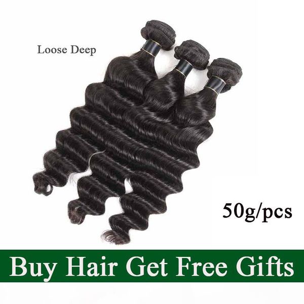 

unprocessed brazilian virgin hair extensions loose deep human hair weave bundles 3 4 pcs remy human hair wefts wholesale price 50g pcs, Black