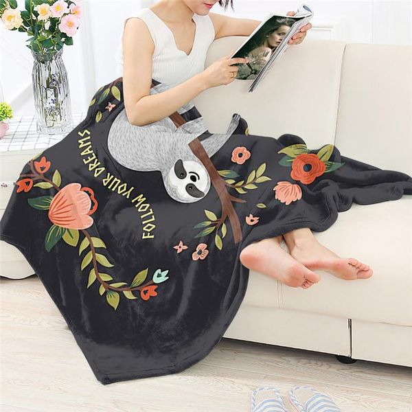 

blankets hugsidea cute animal sloth print coral fleece blanket air conditioning quilt soft flannel plush multicolor