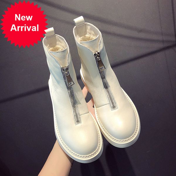 

2020 women's boots, front-zipped ankle new winter style more cotton short first leather boots 6k9v, Black
