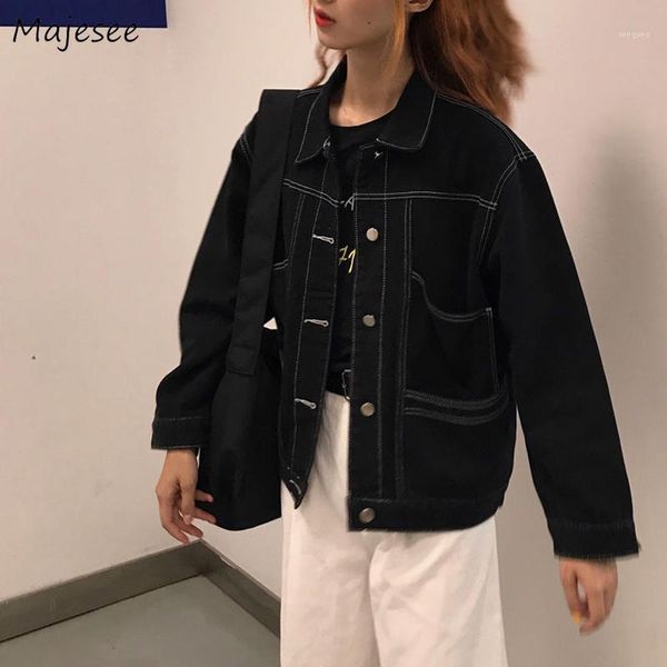 

jackets women black denim bf loose simple school harajuku streetwear womens coat all-match simple females clothing vintage daily1, Black;brown