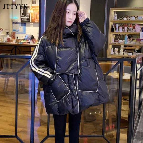 

jttyyk korean style 2020 winter jacket women solid with scarf warm female duck down coat loose oversized womens short parka1, Black