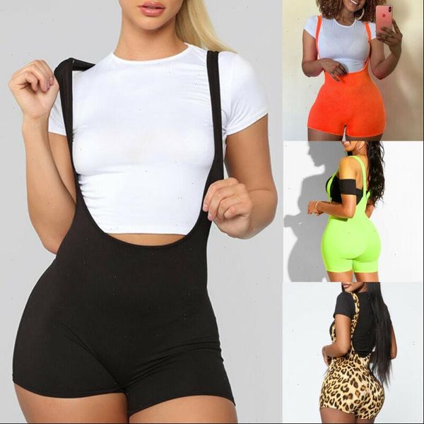 

new fashion womens spandex bib shorts 2021 summer casual solid color high waist rompers trousers drop shipping, White;black
