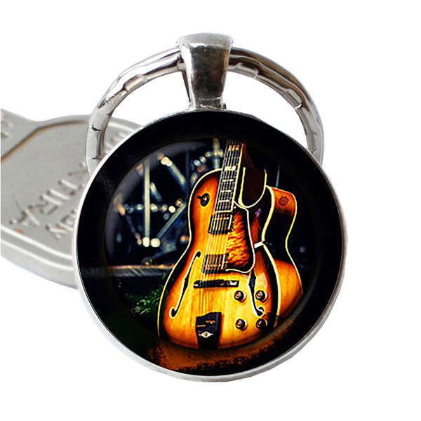 

ring key keychain glass pendant guitar musical instrument jewelry music lover teacher student gift, Silver