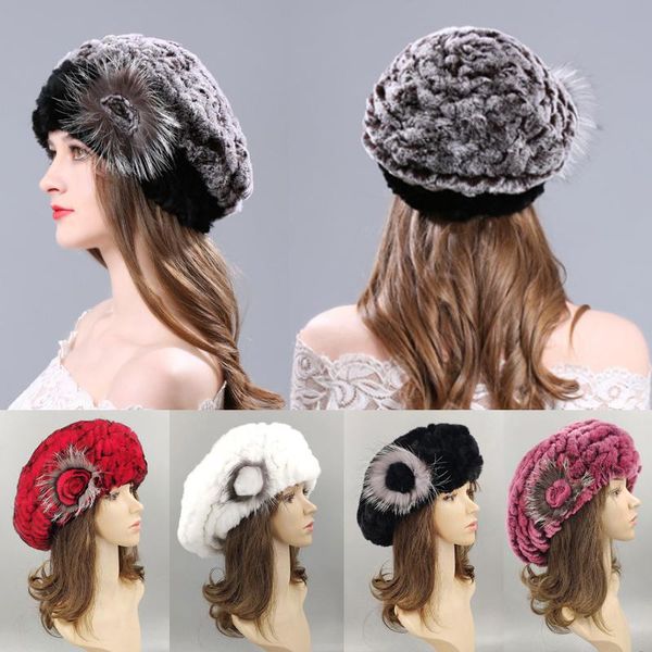 

Winter Fur Hats Women Real Beret New Fashion Quality Female Caps 2020 Warm Soft Winter Women'S Beret Real, Blue;gray