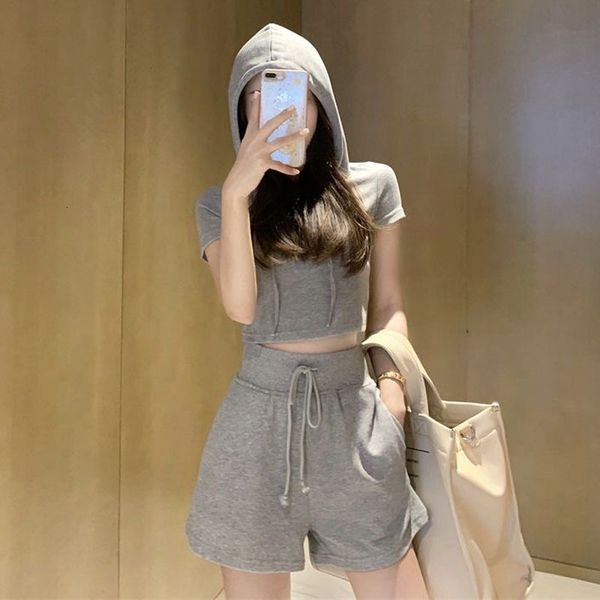 

new summer fashion 2021 women hood jogger defines high drawsting shorts short sport t-shirt suits nc2u, Black;white