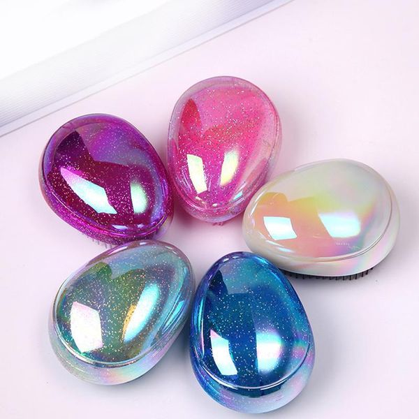 

portable cute mini hair comb egg shape bling powder anti-static hair brush combs hairdressing styli sqcfip, Silver