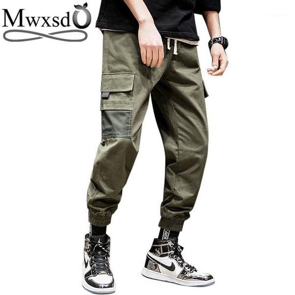 

mwxsd brand 2019 new mens elastic waist harem pants men cotton causal cargo pants ankle banded xxl1, Black