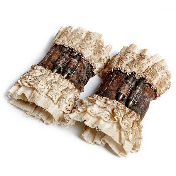 

five fingers gloves punk women coffee fancy lace leather cuff steampunk gothic vintage short wrist fashion clothing accessories1, Blue;gray