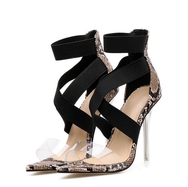 

sagace women's fashion snakeskin pointed toe thin heel sandals shoes solid outsid simple high heel pumps shoes, Black