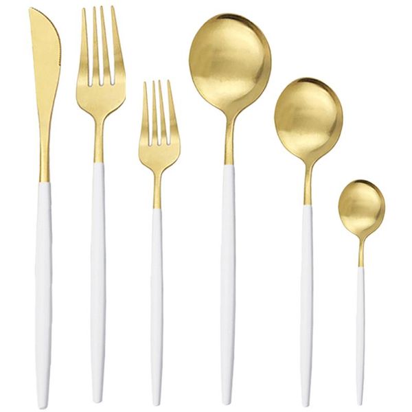 

flatware sets 36pcs black white gold matte dinnerware set stainless steel cutlery dinner dessert fork spoon kitchen tableware