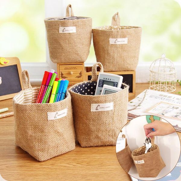 

cotton linen deskstorage basket sundries storage box small cute basket space-saving bags makeup organizer