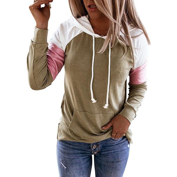 

sweatshirt women fall/winter new style long sleeves contrast color lanyard pocket hooded pullover ladies hoodies clothing, Black