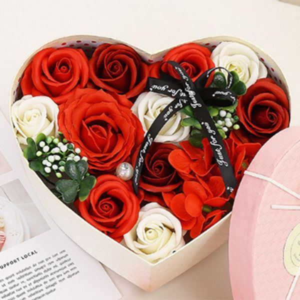 

stylishÂ artificial rose flower gift box soap flower bouquet heart christmas valentine day christmas gift set home decor
