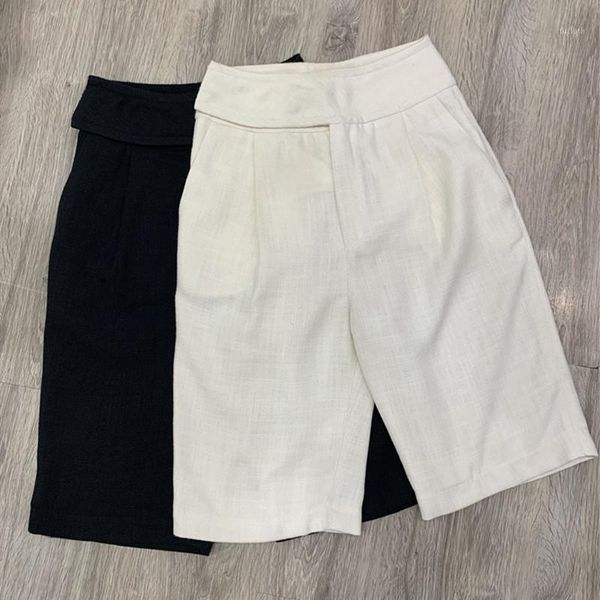 

2020 new high waist women knee length pants ladies wild stylish straight short pants clothes with pockets1, Black;white