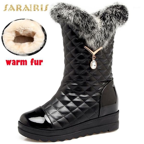 

boots sarairis 2021 design warm winter snow women shoes platform luxury comfy plush ladies shoes1, Black