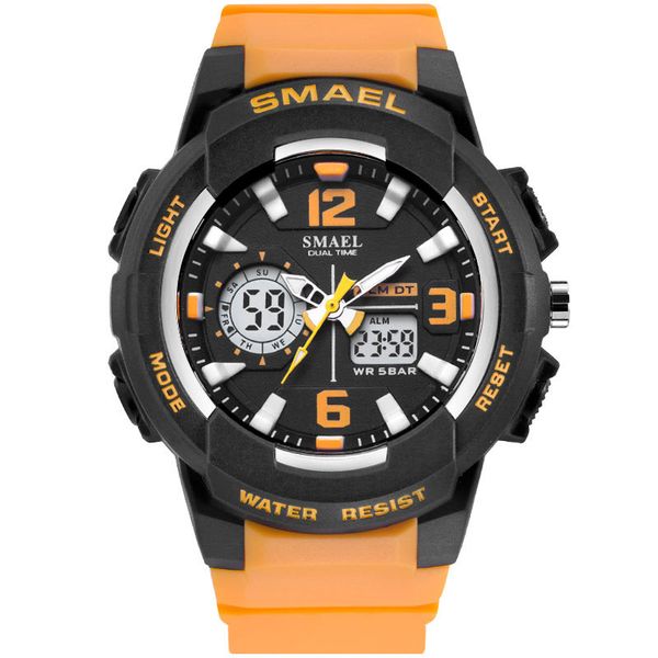 

wholesale new smael 42.2mm 1643 quartz ditigal lovers watch mens student multifunction girl boy orange strap sport watches a10a8, Slivery;brown