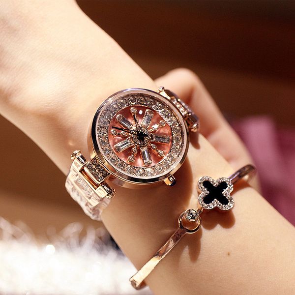 

new arrivals fashion new sales designers womens watch rotating quartz waterproof steel belt diamond set bracelet fashion watch ing, Slivery;brown