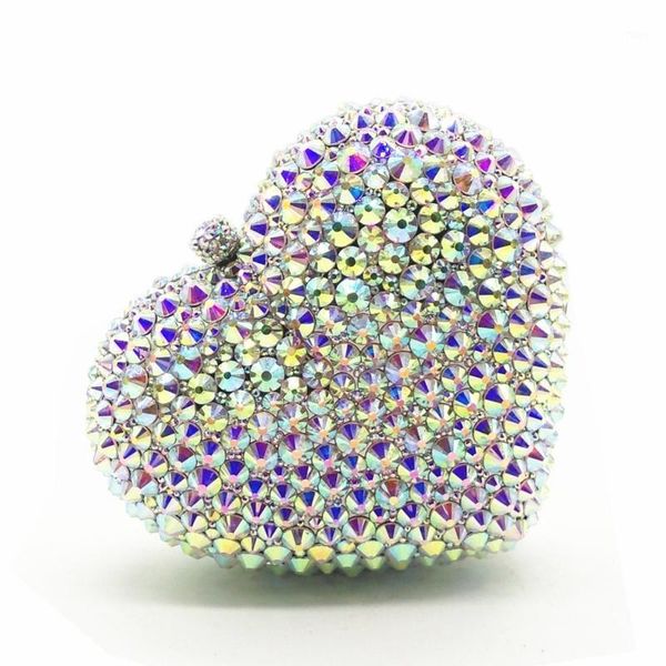 

women wedding cocktail heart shape clear crystal diamond evening bag clutch bags metal handbag purse clutches bags1