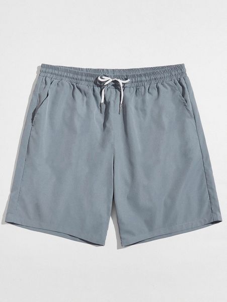 

men solid drawstring waist shorts s1ez#, Black