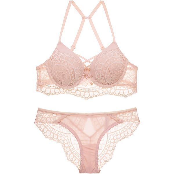 

ladies new underwear and bra set back crosst fashion the new lace gather underwear four color comfortable push up c1211, Black;white