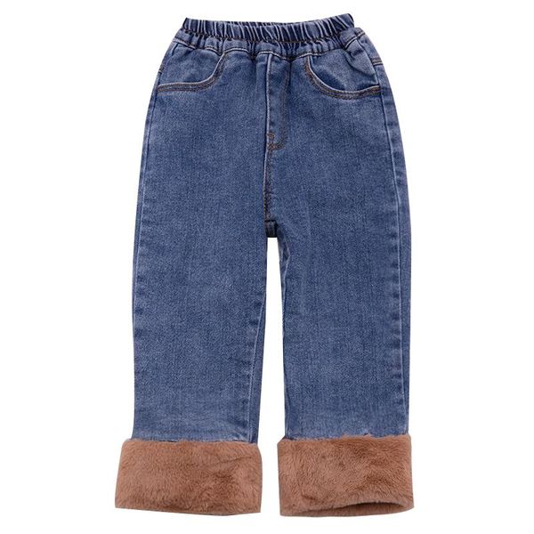 

wlg girls jean kids trousers winter velvet thick denim blue black jeans baby girl warm all match bottoms for 2-6 years
