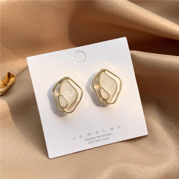 

korean temperament minimalistic geometric irregular shell stud earrings for women personality wild ins elegant female, Silver