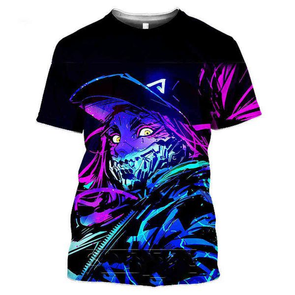 

league of legends 3d print akali men t-shirt women fashion t shirt lol game character psychedelic t shirt breathable tee y220214, White;black