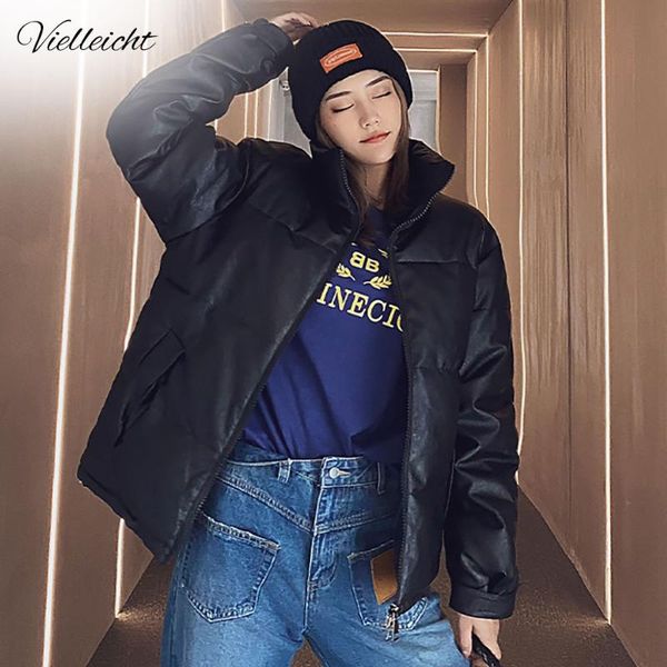 

vielleicht зимние женщины parkas part 2020 повседневная pu теплый стенд воротник мягкая куртка женская средняя обувь снег зимняя куртка женщ, Black