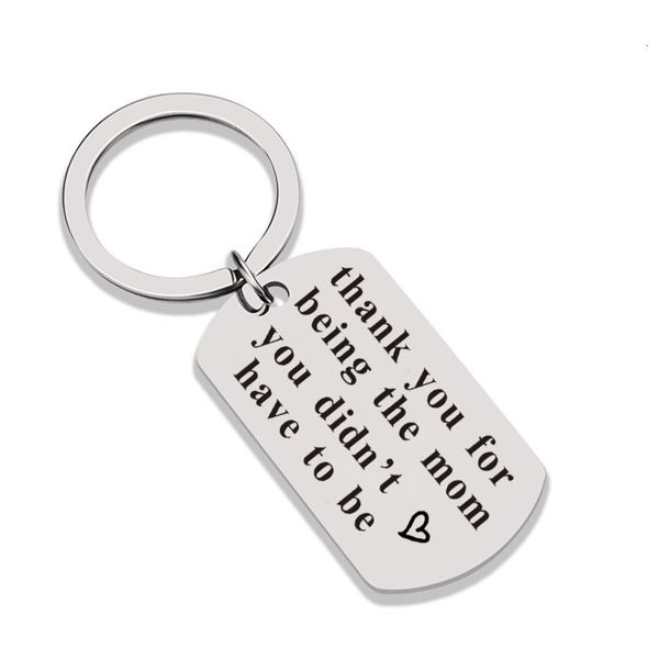 

mothers day gift keychain thank you for being the dad mom stainless steel charm keyring stepfather step mom gifts, Slivery;golden