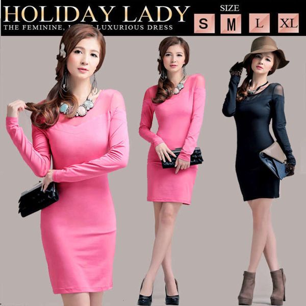 

new stitching mesh slim 2013 fit buttock long sleeve dress 8003, Black;gray