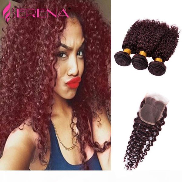 

grade 8a burgundy brazilian curly human hair weave 3 bundles lot wine red 99j kinky curly hair extensions double wefts 10-30'' sto, Black;brown