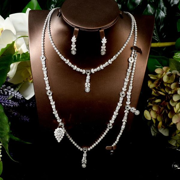 

hibride shining cubic zircon india jewelry set fashion design 4pcs wedding necklace jewelry bridal sets for woman n-1507, Silver