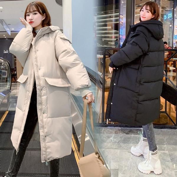 

winter jacket women 2021 casual solid coat female long korean plus size hooded big pocket ropa de mujer jacket thickening tide1, Black