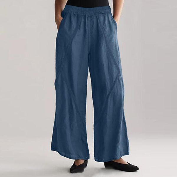 

women's autumn trousers zanzea 2021 stylish cotton harem pants casual elastic waist long pantalon palazzo plus size solid turnip, Black;white