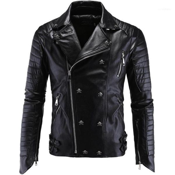 

punk mens leather jacket black slim fit motorcycle lether jacket zipper men's leather autumn&winter coat mens vintage bike11