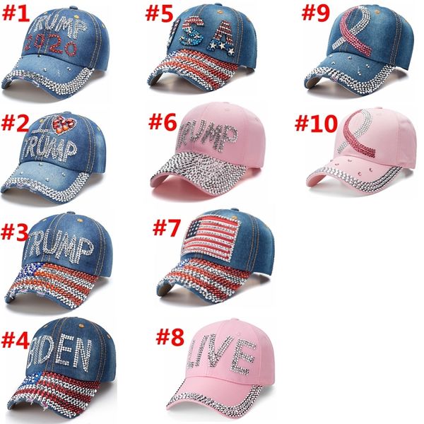 

cowboy diamond word 2020 baseball usa election hats donald trump adjustable snapback denim hat outdoor sports cap ha1489