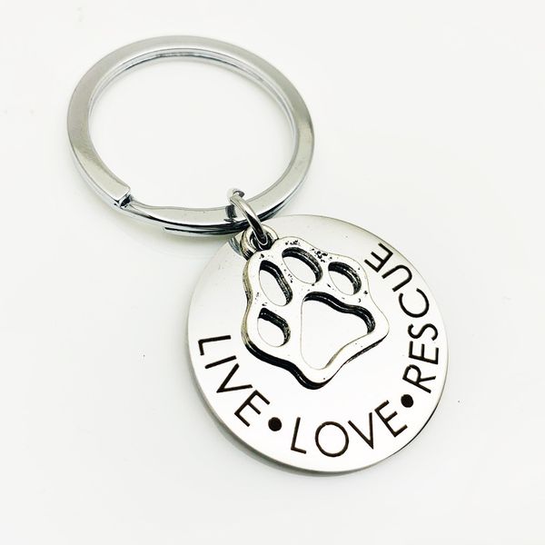 

keychains live love rescue dog mom keyrings pet stainless steel military dog tags key chains, Slivery;golden