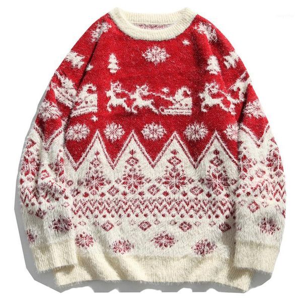 

mens christmas style sweaters streetwear 2020aw women hiphop casual vintage loose couple oversize pullover sweater 1, White;black