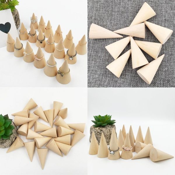 

diy wood cone unpainted wooden cone shape ornamnet craft accessories jewlery display stand organizer holder rack show case 242 n2