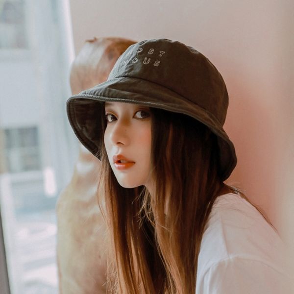 

fashion bucket hat women k pop hip hop caps gorros embroidery letter casual dark grey cotton cap new summer fishing hat men y200714, Blue;gray