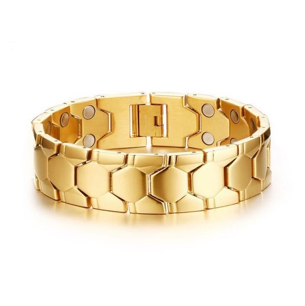 

link, chain men's magnetic bracelets gold-color football design health care hand 18-21cm length bracelet bangle jewelry gifts, Black