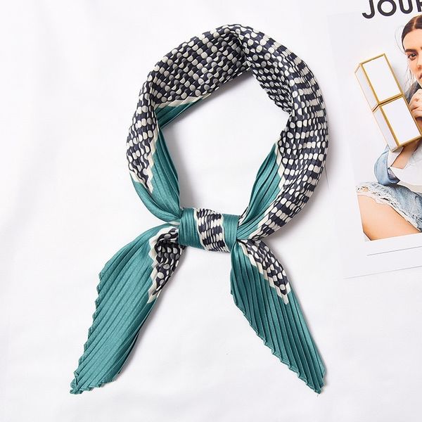 

women small bandana silk hair scarf crinkle dot print head scarf wrinkle neckwear designer handkerchief [3925] t200429, Blue;gray