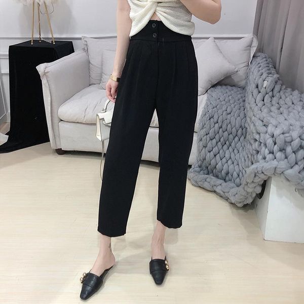 

women's pants & capris women 2021 spring autumn fashion high waist straight female casual solid color ladies button loose trousers m524, Black;white