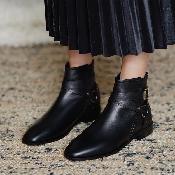 

eshtonshero ankle boots women shoes 2021 winter low heel leather female square toe women booties zipper boots size 3-91, Black