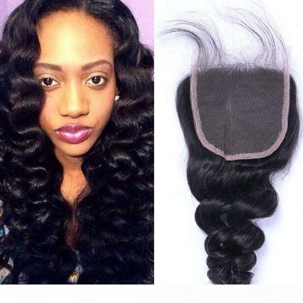 

loose wave closure 8-20 inch human hair lace closure indian virgin hair 4x4 closure middle three part, Black;brown