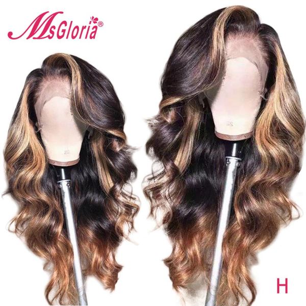 

lace wigs body wave 13x6 front human hair for women brazilian remy brown ombre highlight wig bleached knots 130, Black;brown