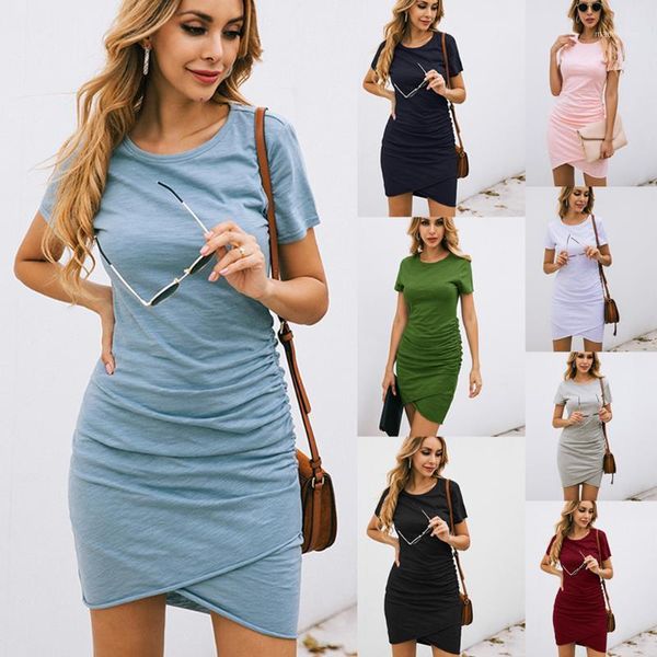 

casual dresses 2021 summer fashion slim-fit short-sleeved irregular women's dress1, Black;gray