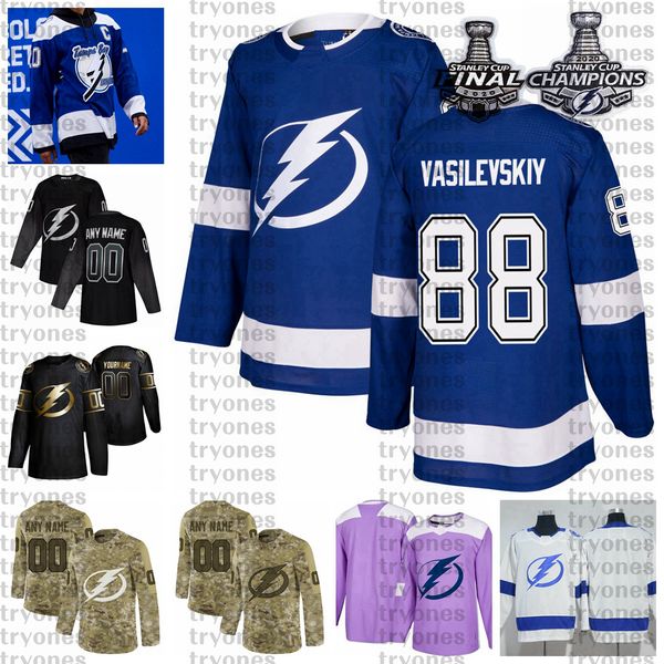 

2021 reverse retro custom 88 andrei vasilevskiy tampa bay lightning champions hockey jersey golden edition camo veterans day fights cancer, Black;red