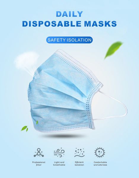 

disposable in stock fast ship masks 3-layers dustproof nonwoven face mouth mascheri breathing protective safety m